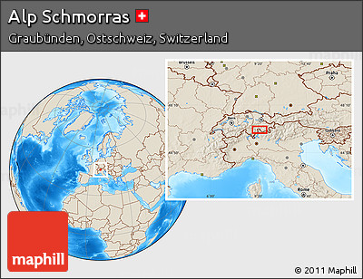 Shaded Relief Location Map of Alp Schmorras