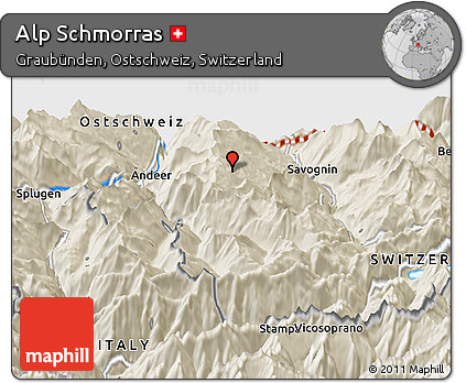 Shaded Relief Panoramic Map of Alp Schmorras