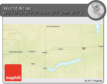 Physical 3D Map of the Area around 46° 51' 18" N, 100° 13' 29" W