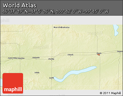 Physical 3D Map of the Area around 46° 51' 18" N, 100° 13' 29" W
