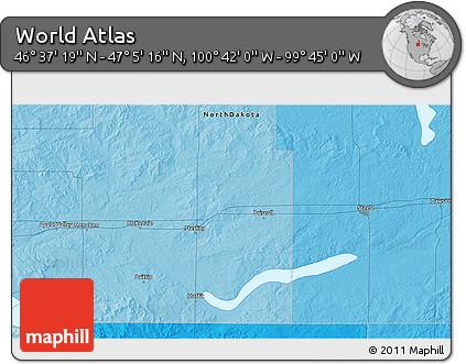 Political 3D Map of the Area around 46° 51' 18" N, 100° 13' 29" W