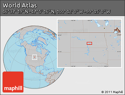 Gray Location Map of the Area around 46° 51' 18" N, 100° 13' 29" W