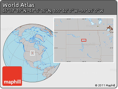 Gray Location Map of the Area around 46° 51' 18" N, 100° 13' 29" W