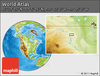 Physical Location Map of the Area around 46° 51' 18" N, 100° 13' 29" W