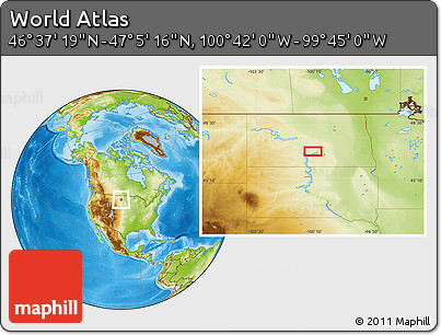Physical Location Map of the Area around 46° 51' 18" N, 100° 13' 29" W