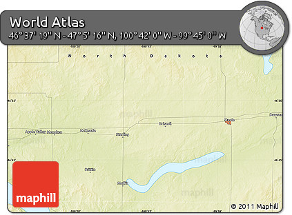 Physical Map of the Area around 46° 51' 18" N, 100° 13' 29" W
