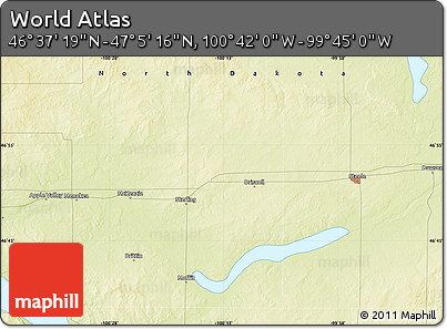 Physical Map of the Area around 46° 51' 18" N, 100° 13' 29" W