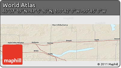Shaded Relief Panoramic Map of the Area around 46° 51' 18" N, 100° 13' 29" W