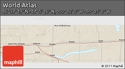 Shaded Relief Panoramic Map of the Area around 46° 51' 18" N, 100° 13' 29" W