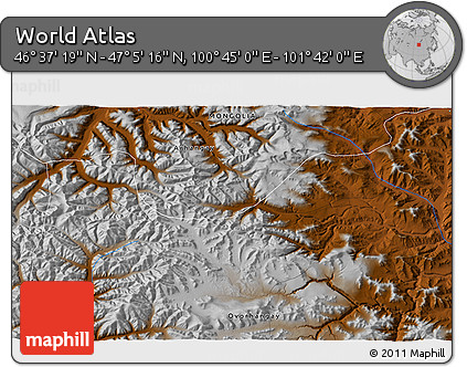 Physical 3D Map of the Area around 46° 51' 18" N, 101° 13' 29" E