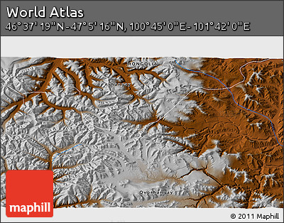 Physical 3D Map of the Area around 46° 51' 18" N, 101° 13' 29" E