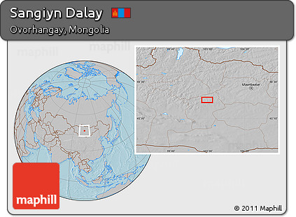 Gray Location Map of Sangiyn Dalay, hill shading