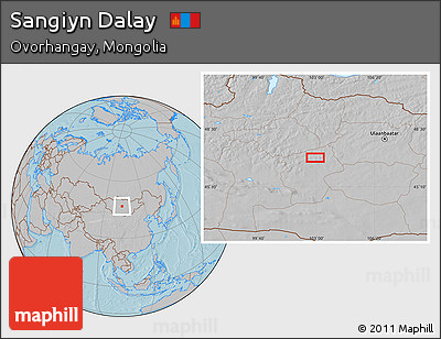 Gray Location Map of Sangiyn Dalay, hill shading