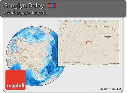 Shaded Relief Location Map of Sangiyn Dalay