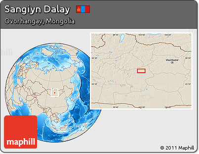 Shaded Relief Location Map of Sangiyn Dalay