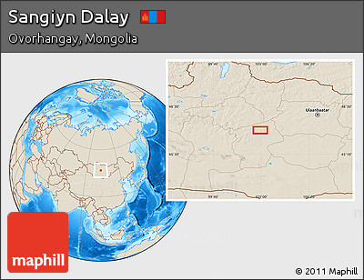 Shaded Relief Location Map of Sangiyn Dalay