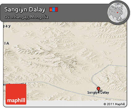 Shaded Relief Panoramic Map of Sangiyn Dalay