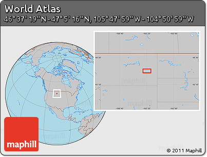 Gray Location Map of the Area around 46° 51' 18" N, 105° 19' 29" W