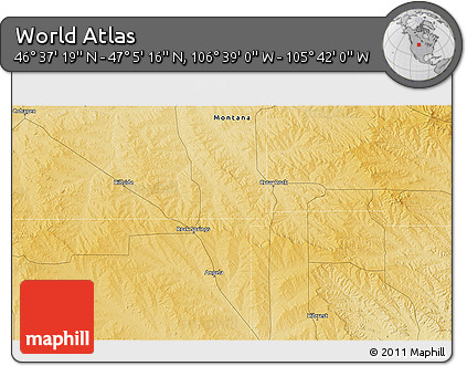 Physical 3D Map of the Area around 46° 51' 18" N, 106° 10' 30" W