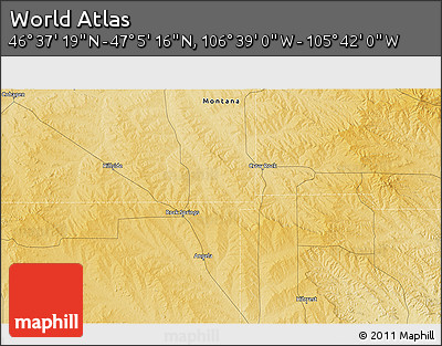 Physical 3D Map of the Area around 46° 51' 18" N, 106° 10' 30" W
