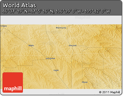 Physical 3D Map of the Area around 46° 51' 18" N, 106° 10' 30" W