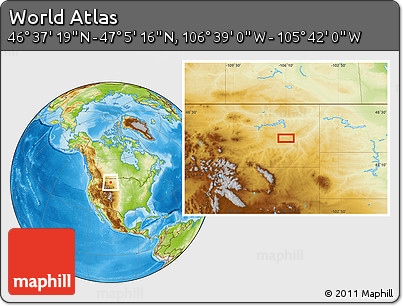 Physical Location Map of the Area around 46° 51' 18" N, 106° 10' 30" W