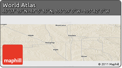 Shaded Relief Panoramic Map of the Area around 46° 51' 18" N, 106° 10' 30" W