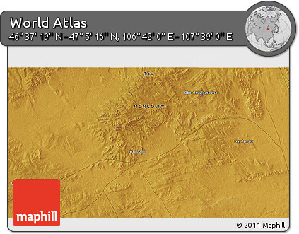 Physical 3D Map of the Area around 46° 51' 18" N, 107° 10' 30" E