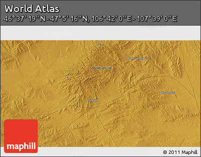 Physical 3D Map of the Area around 46° 51' 18" N, 107° 10' 30" E