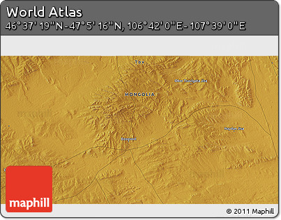 Physical 3D Map of the Area around 46° 51' 18" N, 107° 10' 30" E