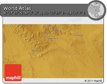 Physical 3D Map of the Area around 46° 51' 18" N, 108° 1' 30" E