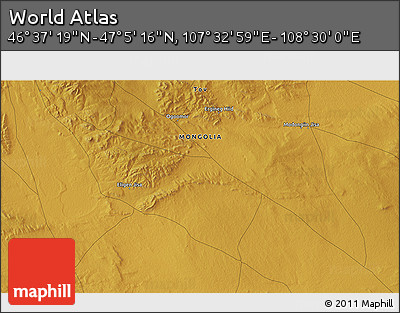 Physical 3D Map of the Area around 46° 51' 18" N, 108° 1' 30" E