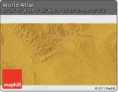 Physical 3D Map of the Area around 46° 51' 18" N, 108° 1' 30" E