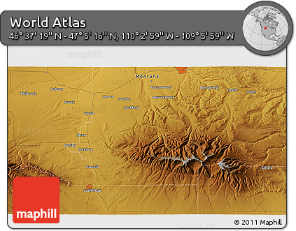 Physical 3D Map of the Area around 46° 51' 18" N, 109° 34' 29" W