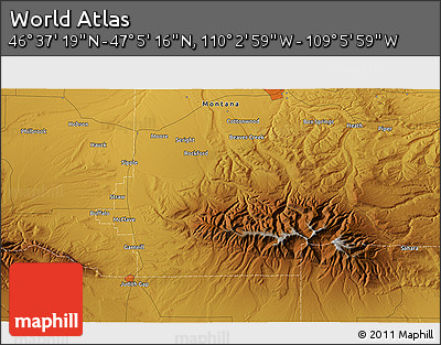 Physical 3D Map of the Area around 46° 51' 18" N, 109° 34' 29" W