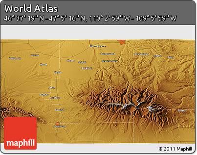 Physical 3D Map of the Area around 46° 51' 18" N, 109° 34' 29" W