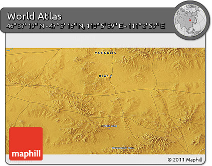 Physical 3D Map of the Area around 46° 51' 18" N, 110° 34' 29" E