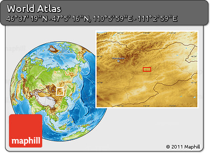 Physical Location Map of the Area around 46° 51' 18" N, 110° 34' 29" E