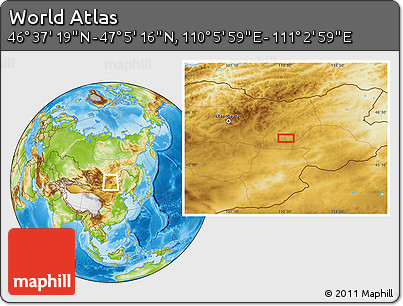 Physical Location Map of the Area around 46° 51' 18" N, 110° 34' 29" E