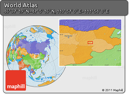 Political Location Map of the Area around 46° 51' 18" N, 111° 25' 30" E