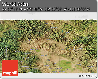 Satellite 3D Map of the Area around 46° 51' 18" N, 112° 7' 30" W