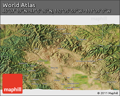 Satellite 3D Map of the Area around 46° 51' 18" N, 112° 7' 30" W