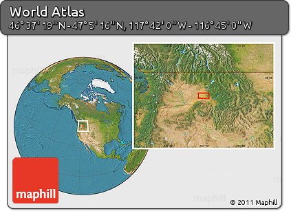 Satellite Location Map of the Area around 46° 51' 18" N, 117° 13' 29" W