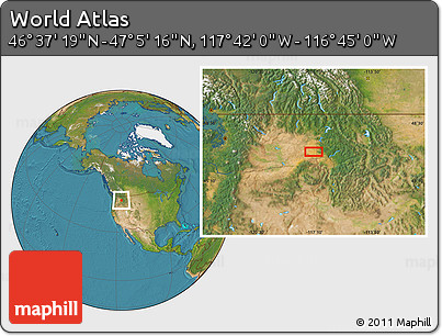 Satellite Location Map of the Area around 46° 51' 18" N, 117° 13' 29" W