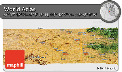 Satellite Panoramic Map of the Area around 46° 51' 18" N, 117° 13' 29" W