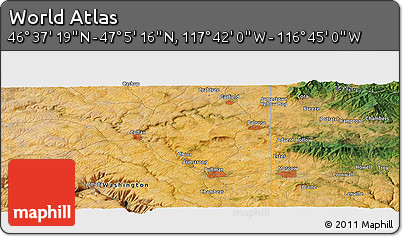 Satellite Panoramic Map of the Area around 46° 51' 18" N, 117° 13' 29" W