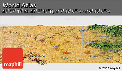 Satellite Panoramic Map of the Area around 46° 51' 18" N, 117° 13' 29" W