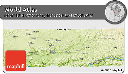 Physical Panoramic Map of the Area around 46° 51' 18" N, 118° 4' 29" W