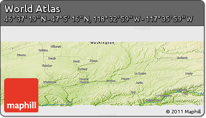 Physical Panoramic Map of the Area around 46° 51' 18" N, 118° 4' 29" W