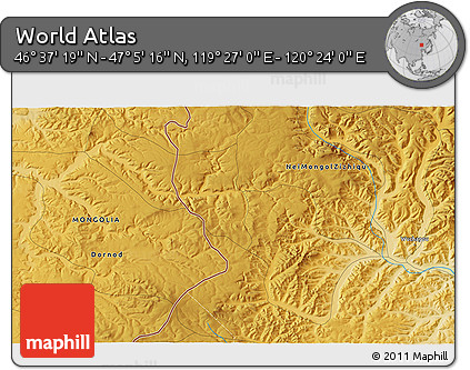 Physical 3D Map of the Area around 46° 51' 18" N, 119° 55' 30" E
